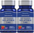 Piping Rock Melatonin 5mg | Berry Flavor | 2-Pack | 200 Tablets per Bottle
