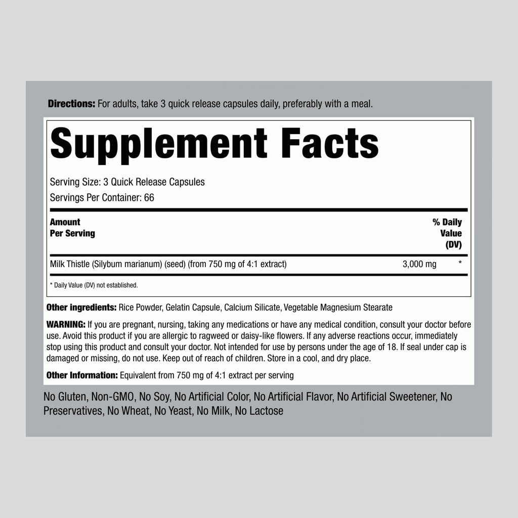 Piping Rock Milk Thistle 3000mg – 200 Capsules (Non-GMO, Gluten Free)