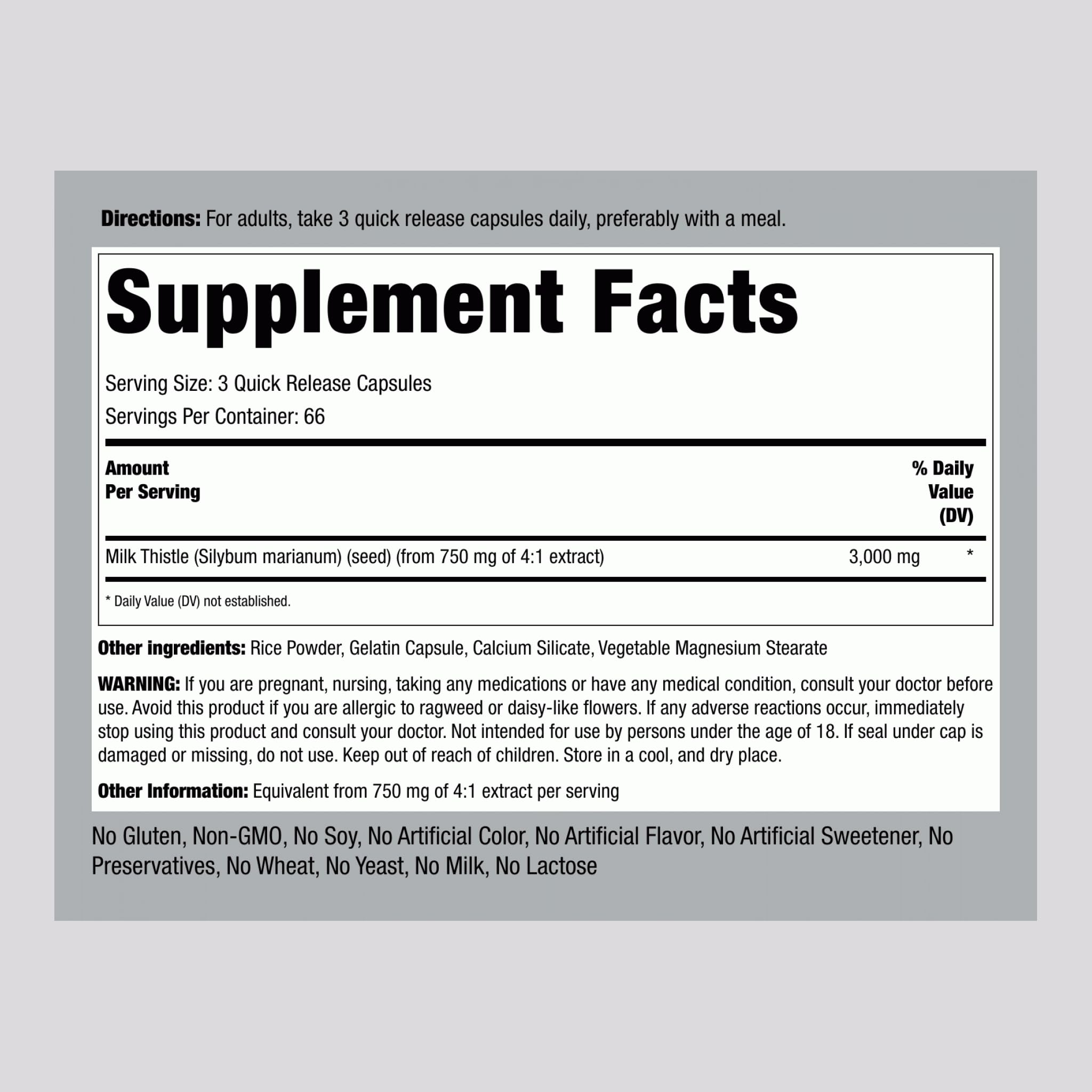 Piping Rock Milk Thistle 3000mg – 200 Capsules (Non-GMO, Gluten Free)