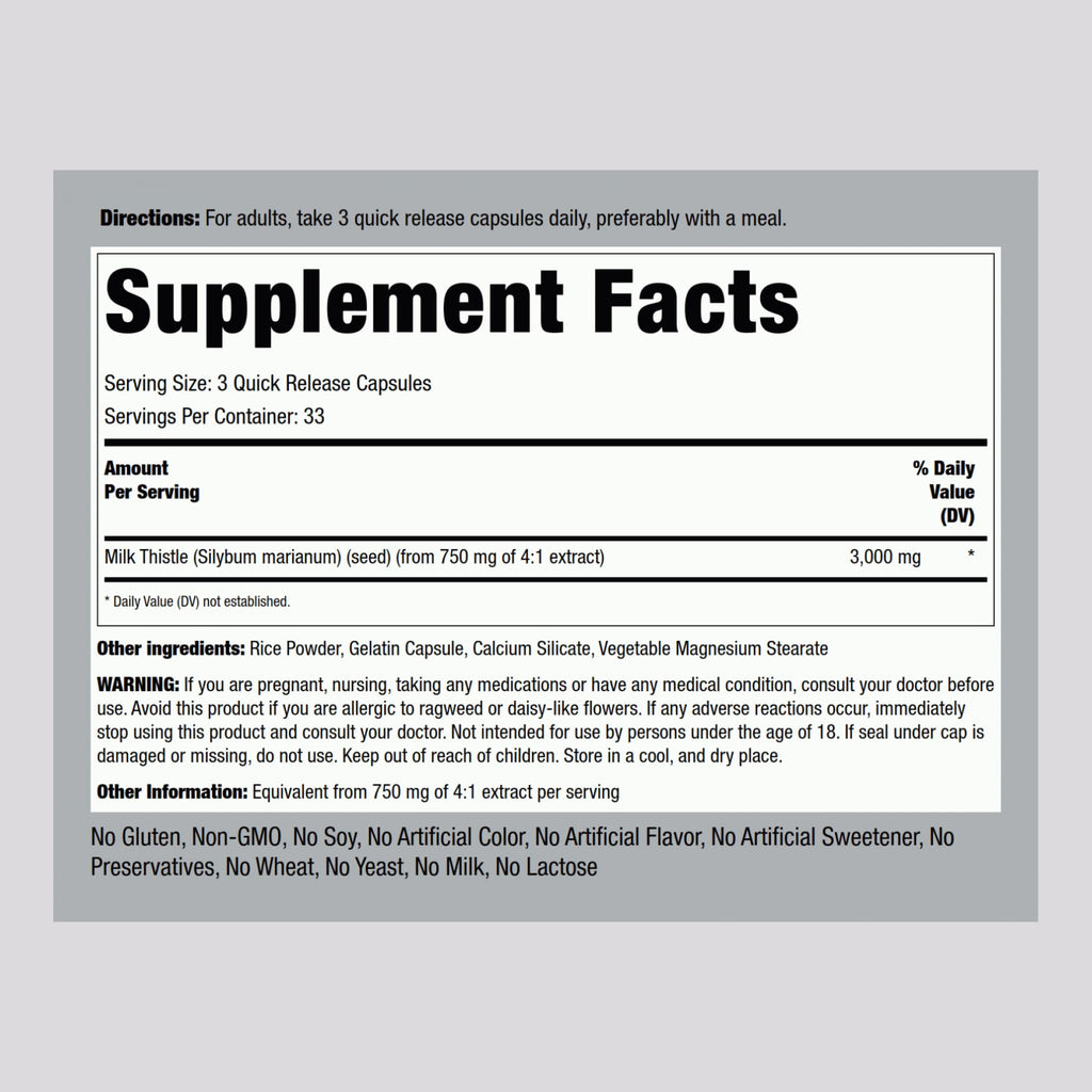 Piping Rock Milk Thistle 3000mg – 100 Capsules | Non-GMO & Gluten Free (Pack of 2)