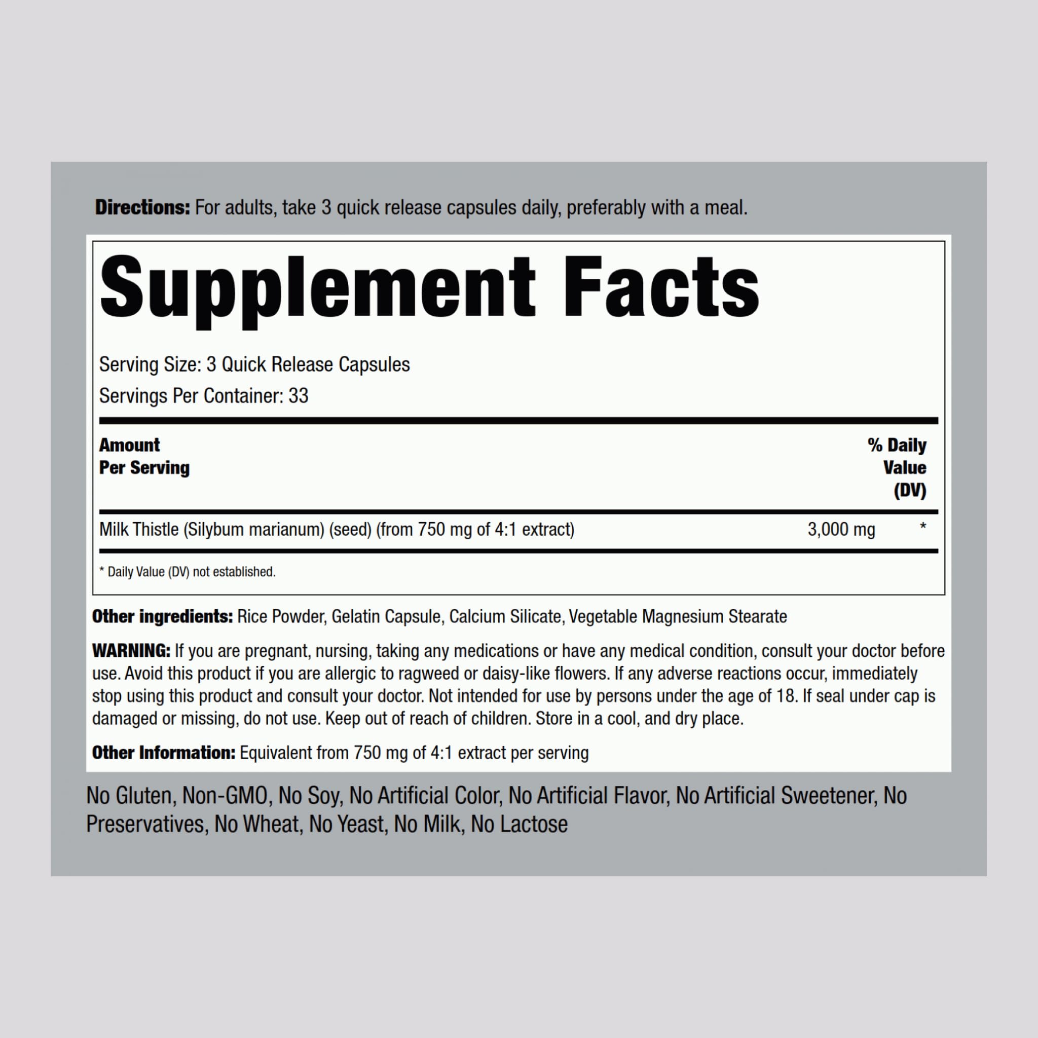 Piping Rock Milk Thistle 3000mg - 100 Capsules | Concentrated Herbal Extract | Non-GMO, Gluten Free