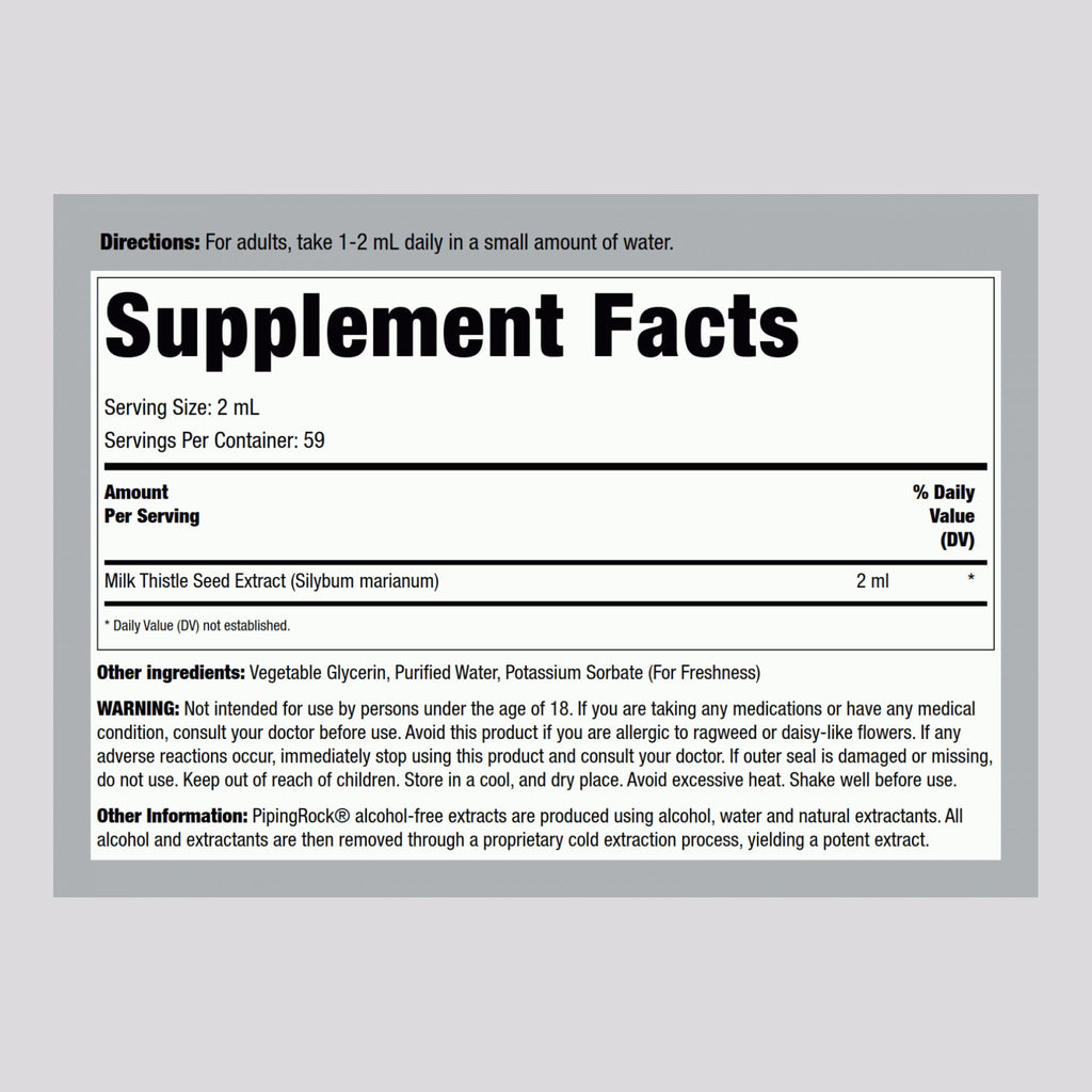 Milk Thistle Extract Liquid Drops - Piping Rock | 4 oz | Alcohol Free | Vegetarian | Non-GMO | Gluten Free