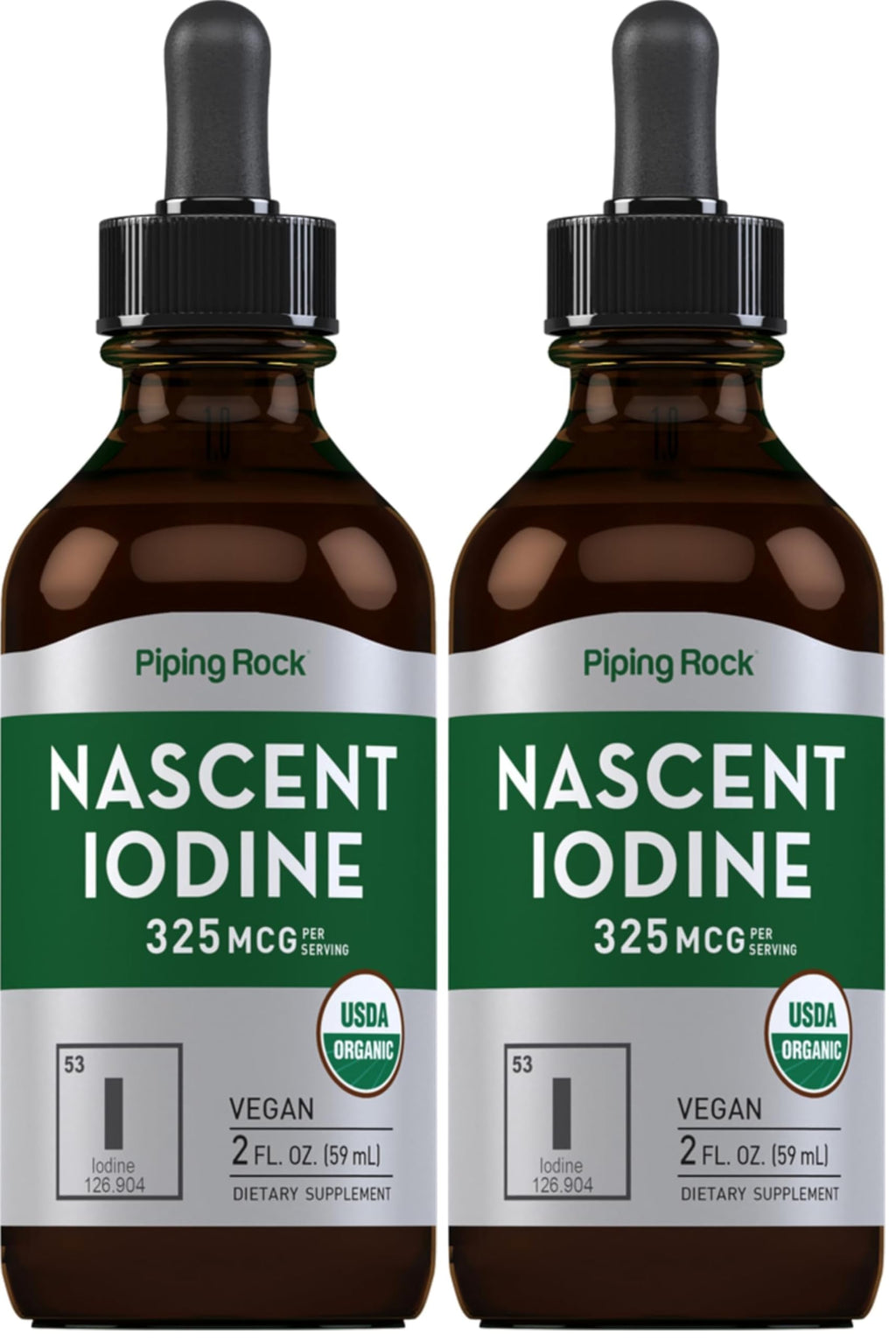 Piping Rock Nascent Iodine Drops Organic | 2 fl oz | Liquid Vegan Supplement | Non-GMO, Gluten Free (Pack of 2)