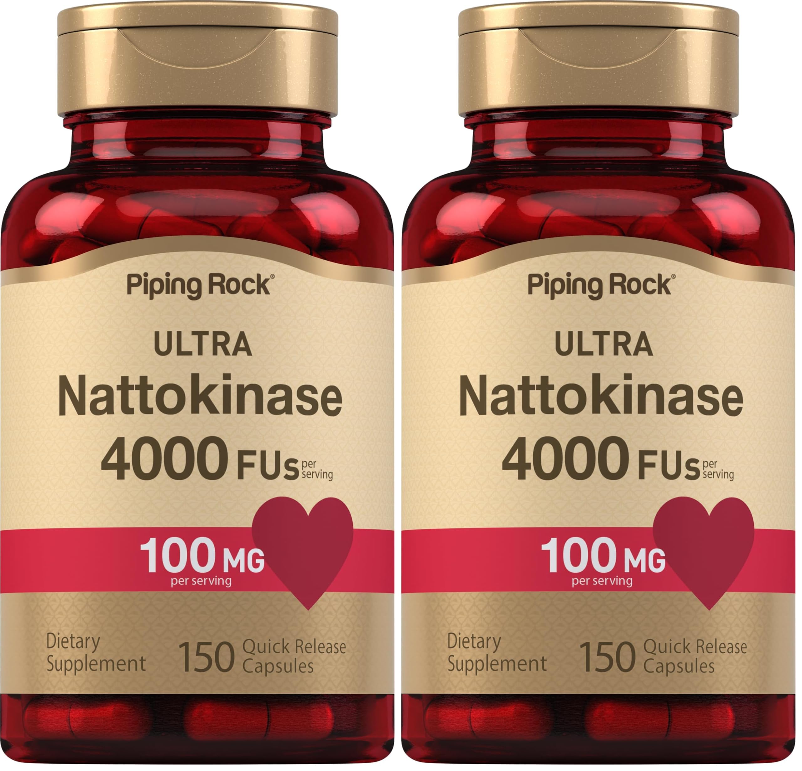 Piping Rock Nattokinase Supplement 4000 FU - 100mg, 150 Capsules, Non-GMO, Gluten Free (Pack of 2)