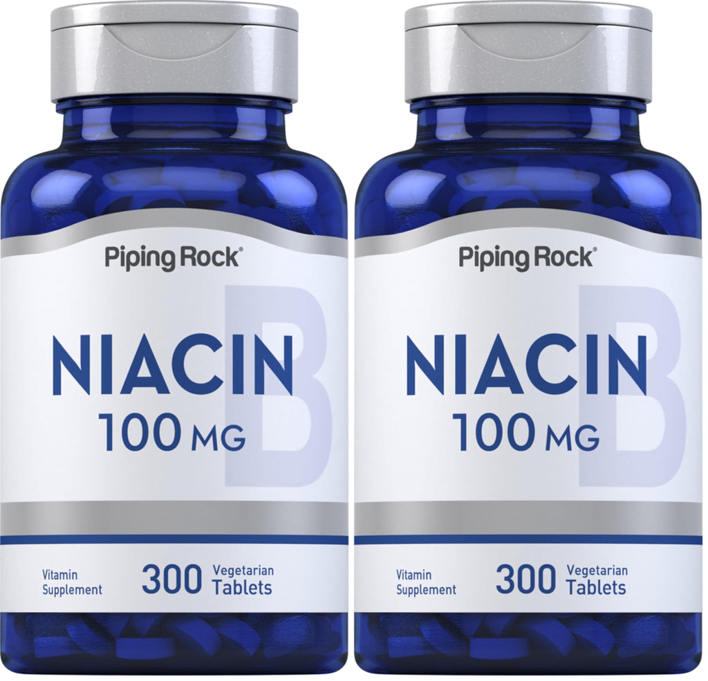 Piping Rock Niacin 100mg – 300 Tablets | with Flushing | Vegetarian, Non-GMO, Gluten Free (Pack of 2)