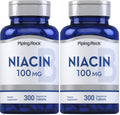 Piping Rock Niacin 100mg – 300 Tablets | with Flushing | Vegetarian, Non-GMO, Gluten Free (Pack of 2)