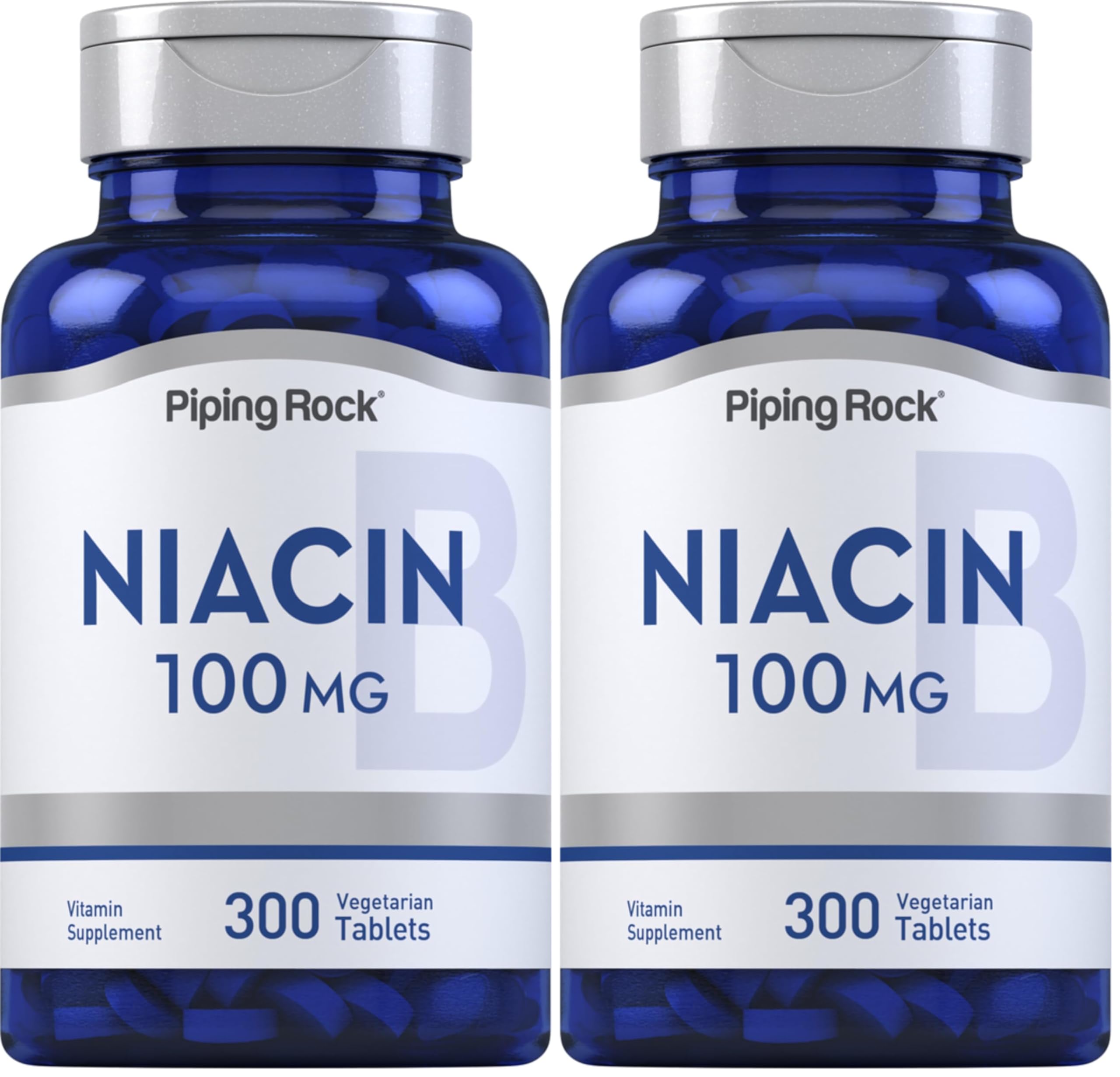 Piping Rock Niacin 100mg – 300 Tablets | with Flushing | Vegetarian, Non-GMO, Gluten Free (Pack of 2)
