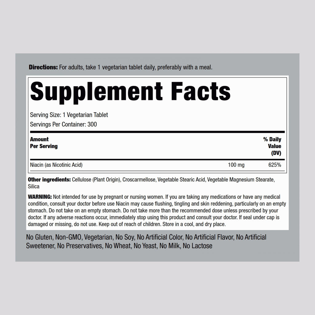 Piping Rock Niacin 100mg – 300 Tablets | with Flushing | Vegetarian, Non-GMO, Gluten Free (Pack of 2)
