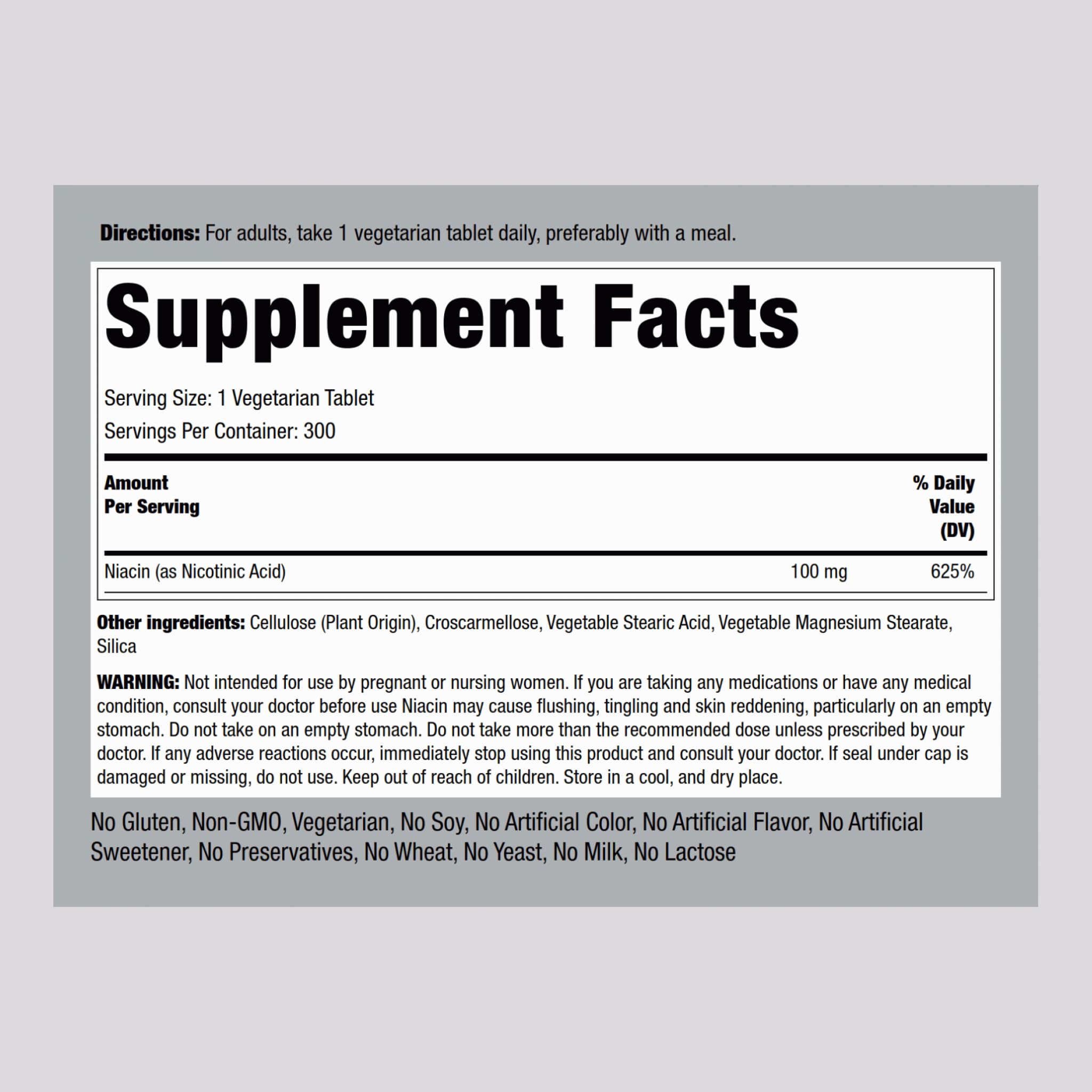 Piping Rock Niacin 100mg – 300 Tablets | with Flushing | Vegetarian, Non-GMO, Gluten Free (Pack of 2)