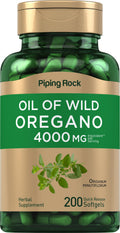 Piping Rock Oregano Oil Softgel Capsules 4000mg | 200 Pills | Herbal Extract Supplement | Wild Harvested | Non-GMO, Gluten Free