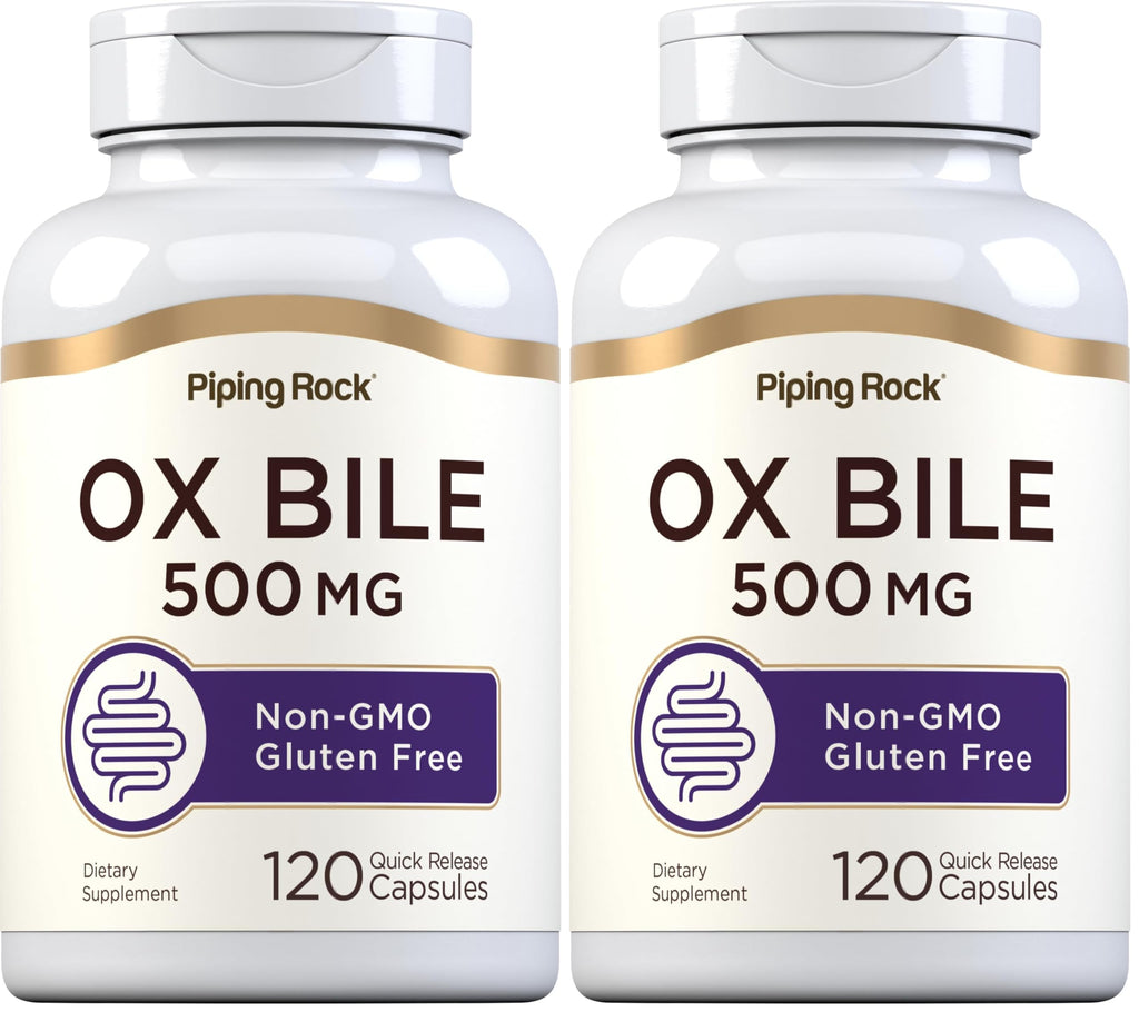 Piping Rock Ox Bile Supplement 500mg | 120 Capsules | Digestive Enzyme | Non-GMO, Gluten Free | Pack of 2