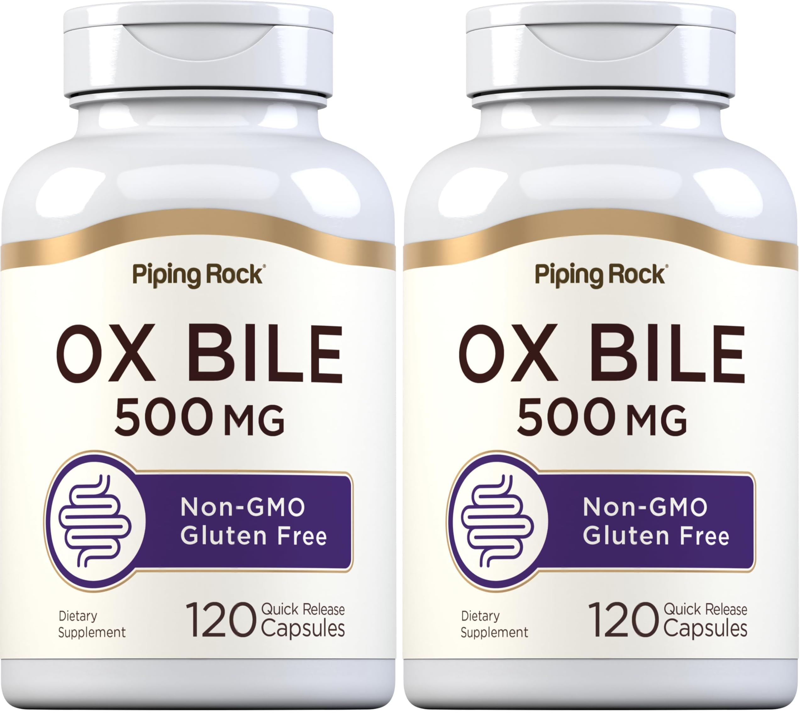 Piping Rock Ox Bile Supplement 500mg | 120 Capsules | Digestive Enzyme | Non-GMO, Gluten Free | Pack of 2