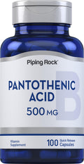 Piping Rock Pantothenic Acid 500mg – 100 Capsules | Calcium d-Pantothenate | Non-GMO, Gluten Free