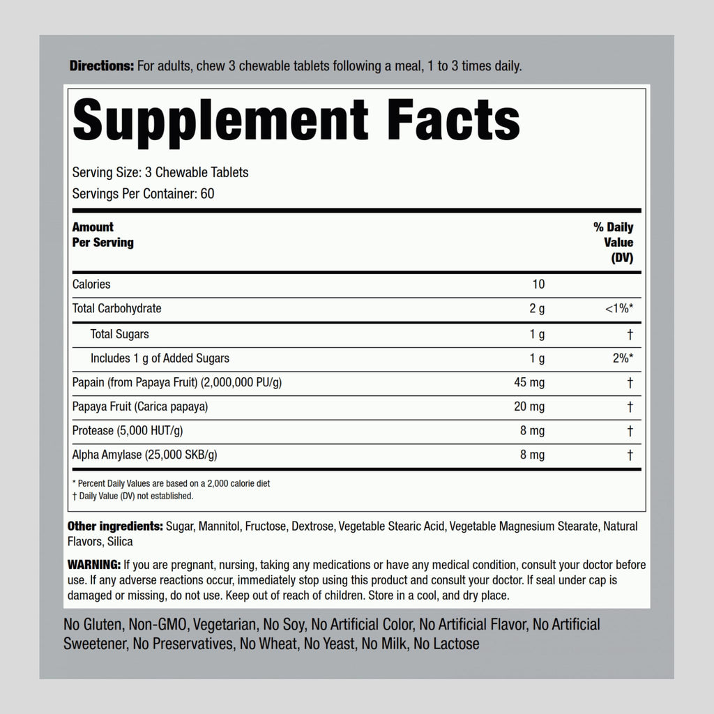 Piping Rock Papaya Digestive Enzymes Chewables – 180 Tablets, Vegetarian, Non-GMO, Gluten Free