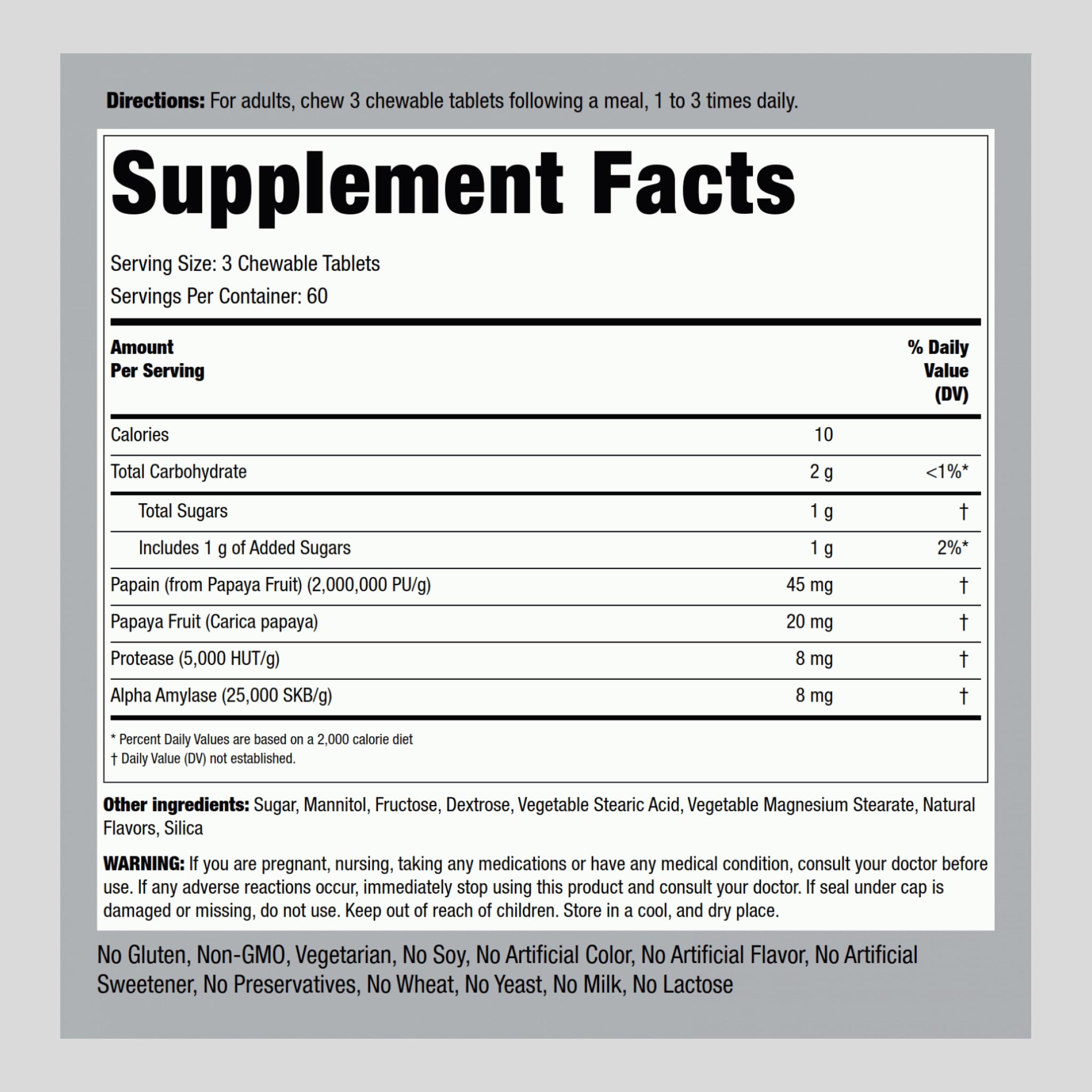 Piping Rock Papaya Digestive Enzymes Chewables – 180 Tablets, Vegetarian, Non-GMO, Gluten Free