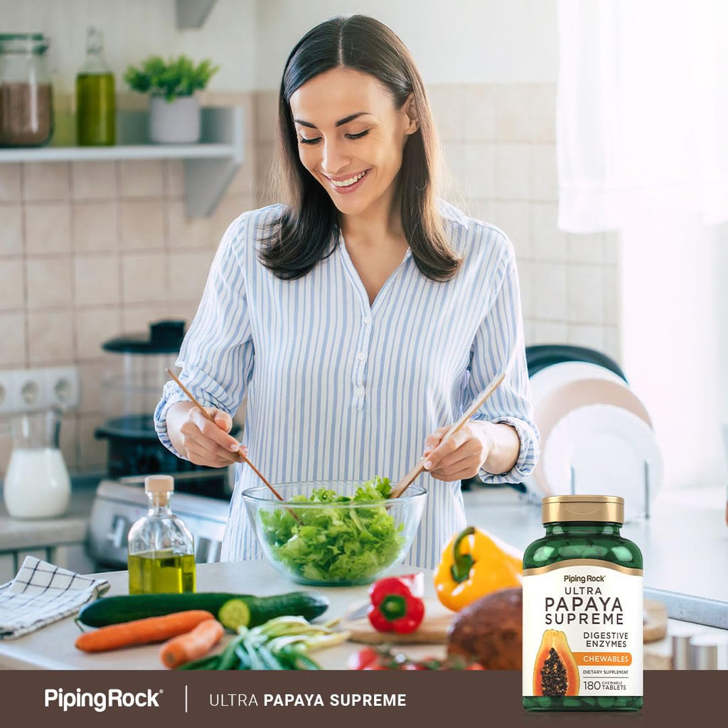 Piping Rock Papaya Digestive Enzymes Chewables – 180 Tablets, Vegetarian, Tropical Flavor (Pack of 2)