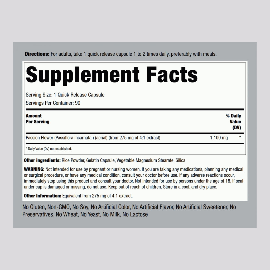 Piping Rock Passion Flower Extract Capsules | 1100mg | 90 Count | Herbal Supplement | Non-GMO, Gluten Free