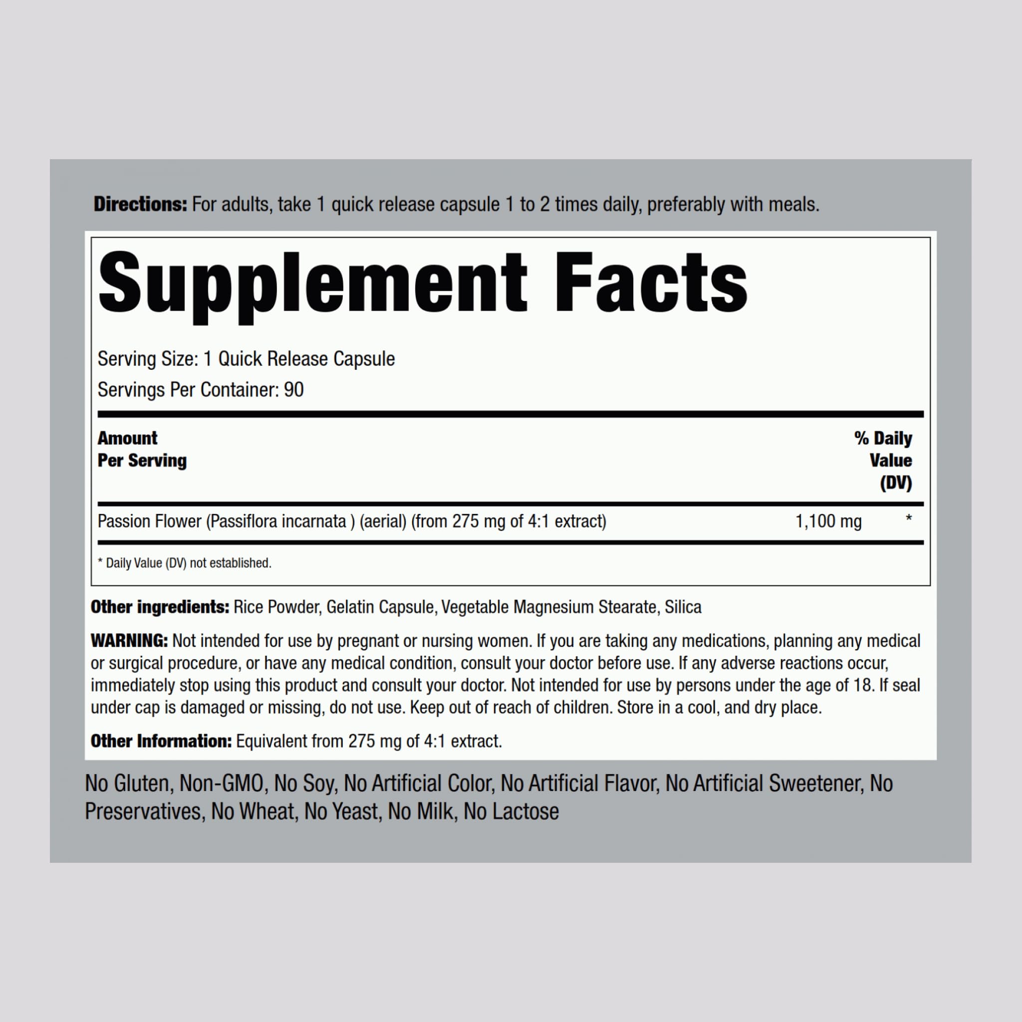Piping Rock Passion Flower Extract Capsules | 1100mg | 90 Count | Herbal Supplement | Non-GMO, Gluten Free