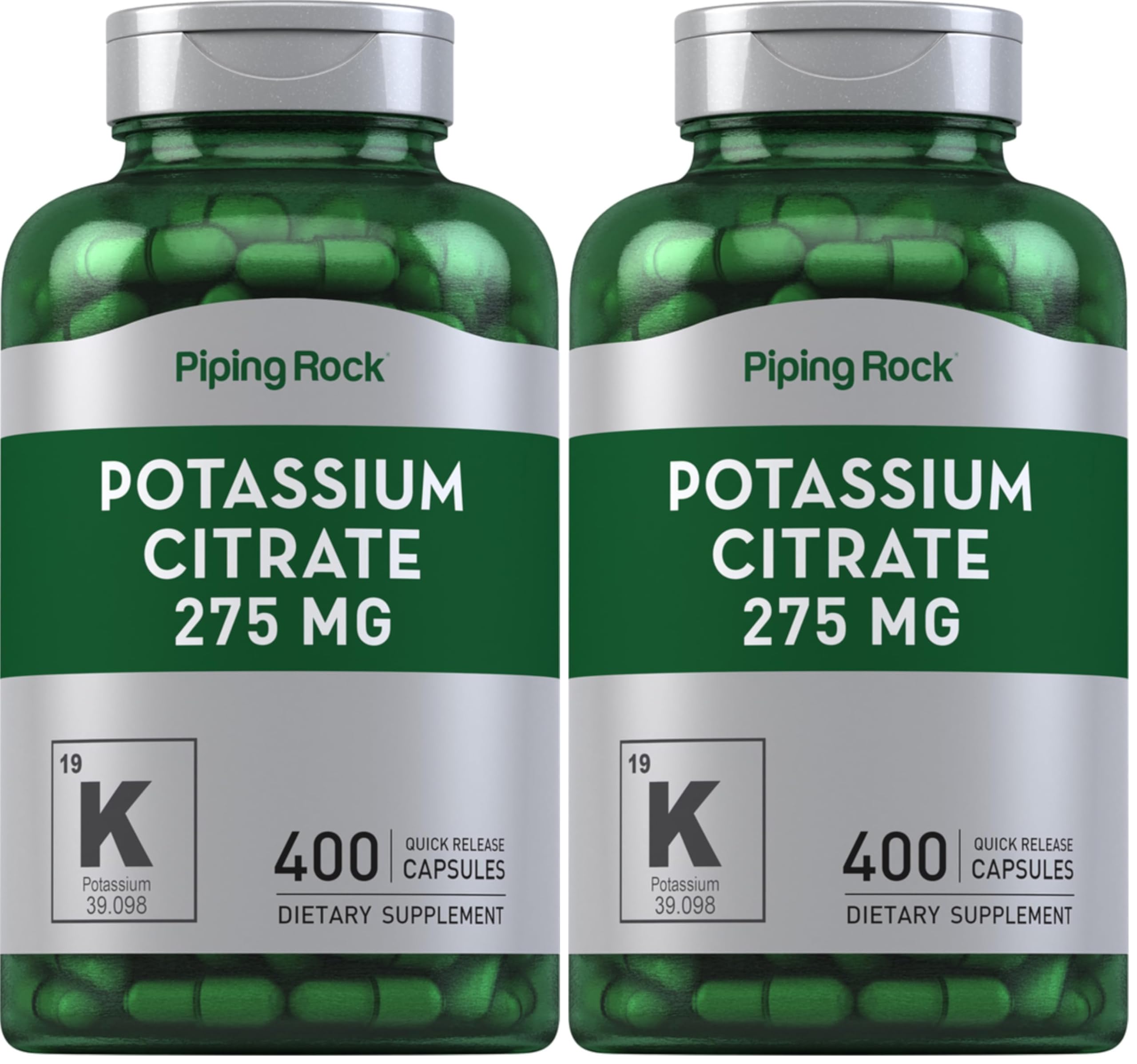 Piping Rock Potassium Citrate Supplement | 275 mg | 400 Capsules | Non-GMO, Gluten Free (Pack of 2)