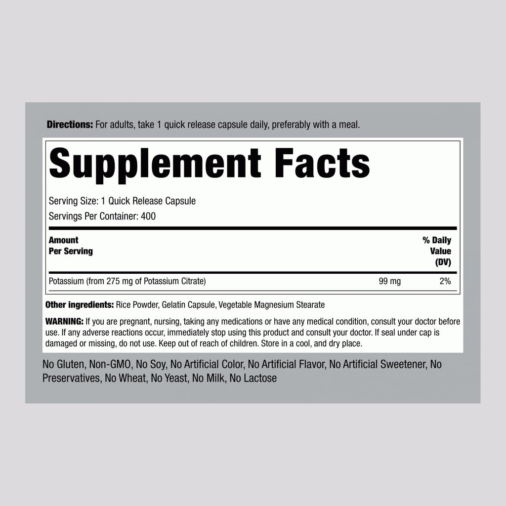 Piping Rock Potassium Citrate Supplement | 275 mg | 400 Capsules | Non-GMO, Gluten Free (Pack of 2)