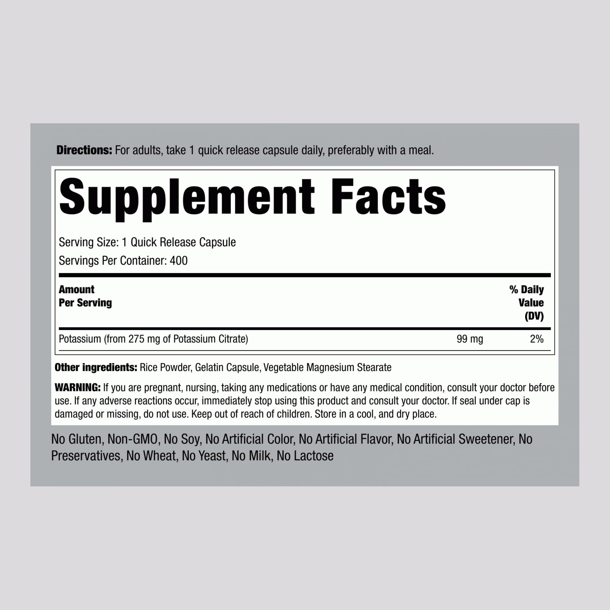 Piping Rock Potassium Citrate Supplement | 275 mg | 400 Capsules | Non-GMO, Gluten Free (Pack of 2)