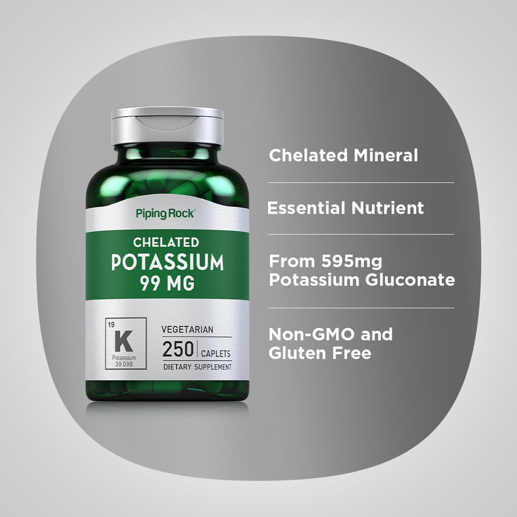 Piping Rock Chelated Potassium 99 mg – 250 Caplets | Potassium Gluconate