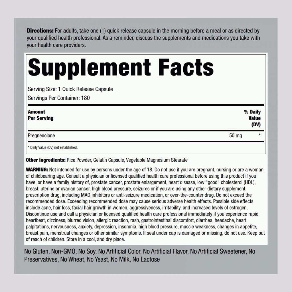 Piping Rock Pregnenolone 50 mg – 180 Capsules (Pack of 2)
