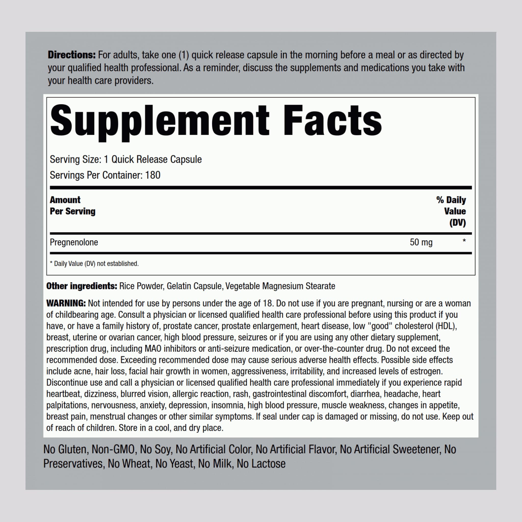 Piping Rock Pregnenolone 50 mg – 180 Capsules (Pack of 2)
