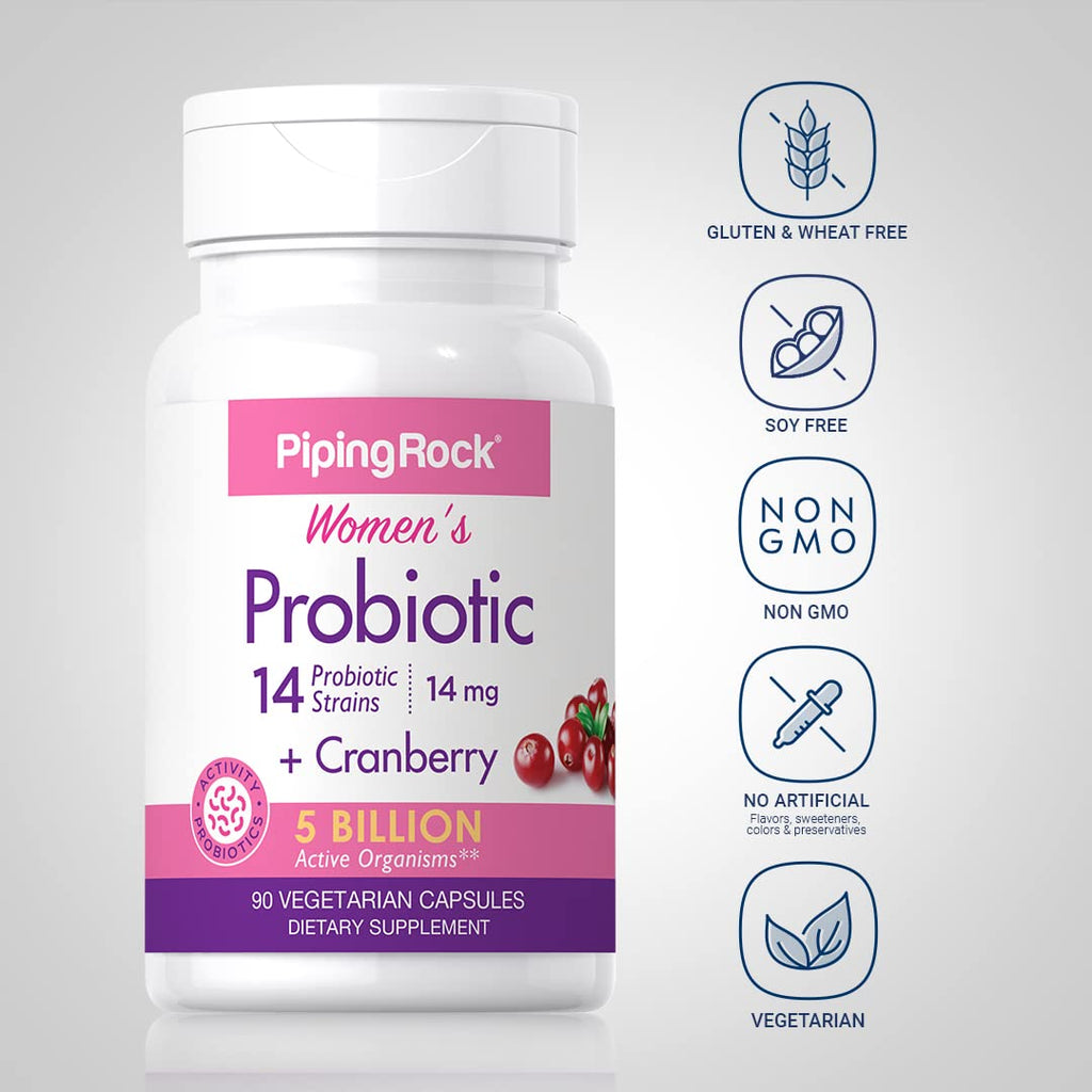 Piping Rock Probiotic for Women with Cranberry – 90 Capsules | 14 Strains | Vegetarian, Non-GMO, Gluten Free | Pack of 2