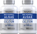 Piping Rock Red Mineral Algae | Vegetarian Calcium | 180 Capsules | Plant Based Plus Trace Minerals | Plus D3 1000 IU | Non-GMO, Gluten Free Supplement (Pack of 2)