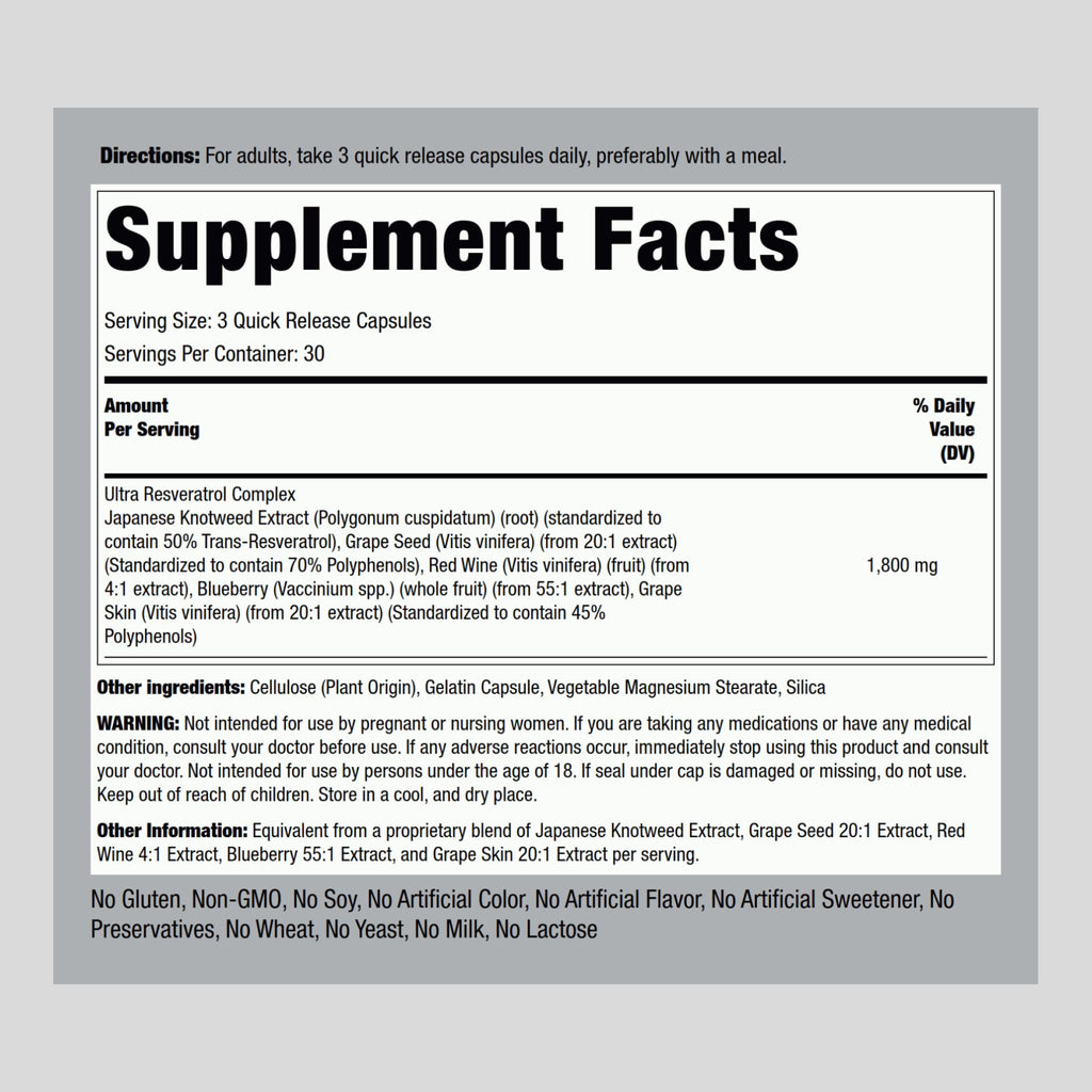 Piping Rock Resveratrol Complex 1800 mg | 90 Capsules | Ultra Potent | Non-GMO, Gluten Free