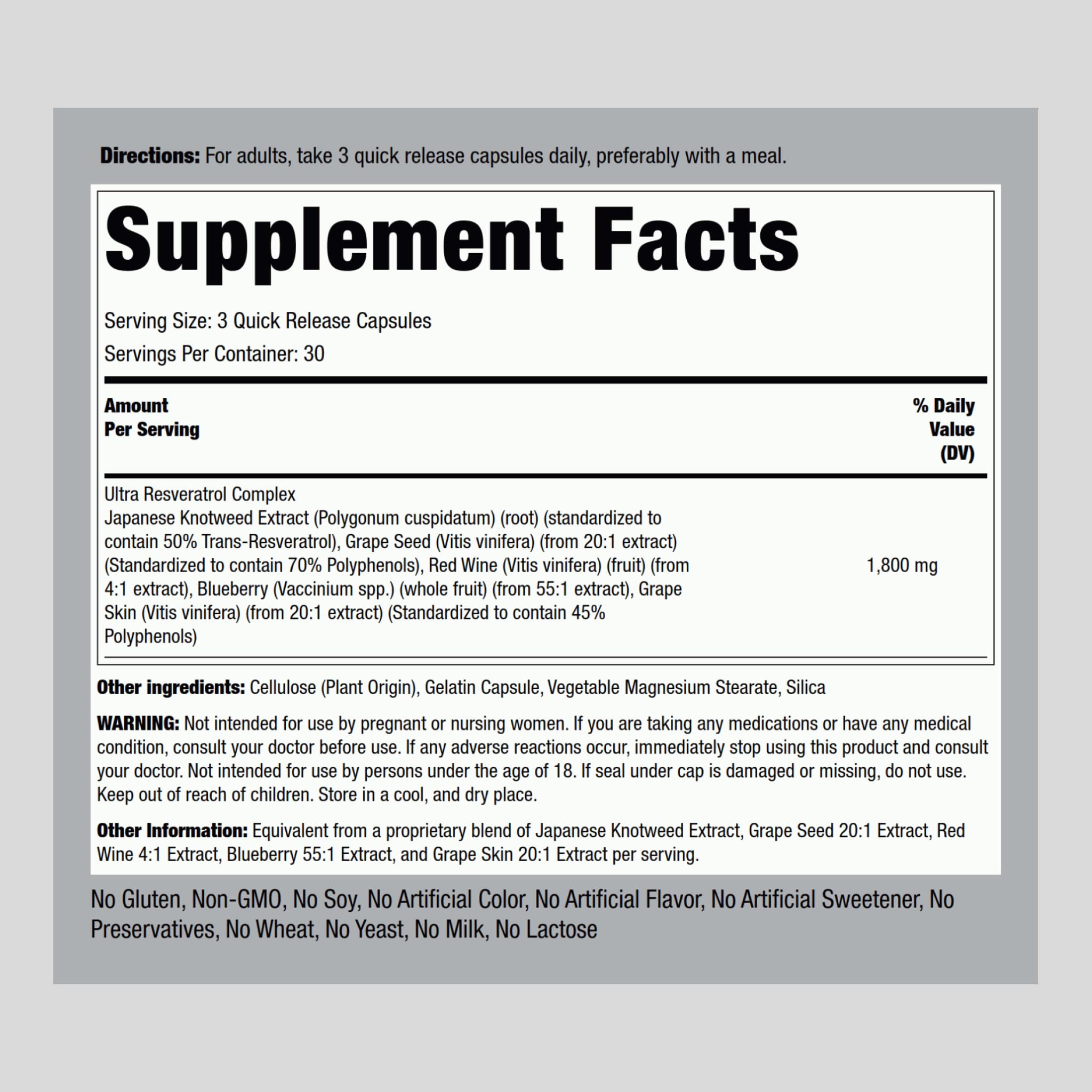 Piping Rock Resveratrol Complex 1800 mg | 90 Capsules | Ultra Potent | Non-GMO, Gluten Free