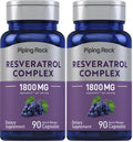 Piping Rock Resveratrol Complex 1800 mg | 90 Capsules | Ultra Potent | Non-GMO, Gluten Free Supplement (Pack of 2)