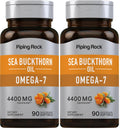 Piping Rock Sea Buckthorn Oil Capsules 4400mg | 90 Softgels | Omega-7 | Gluten Free, Non-GMO (Pack of 2)
