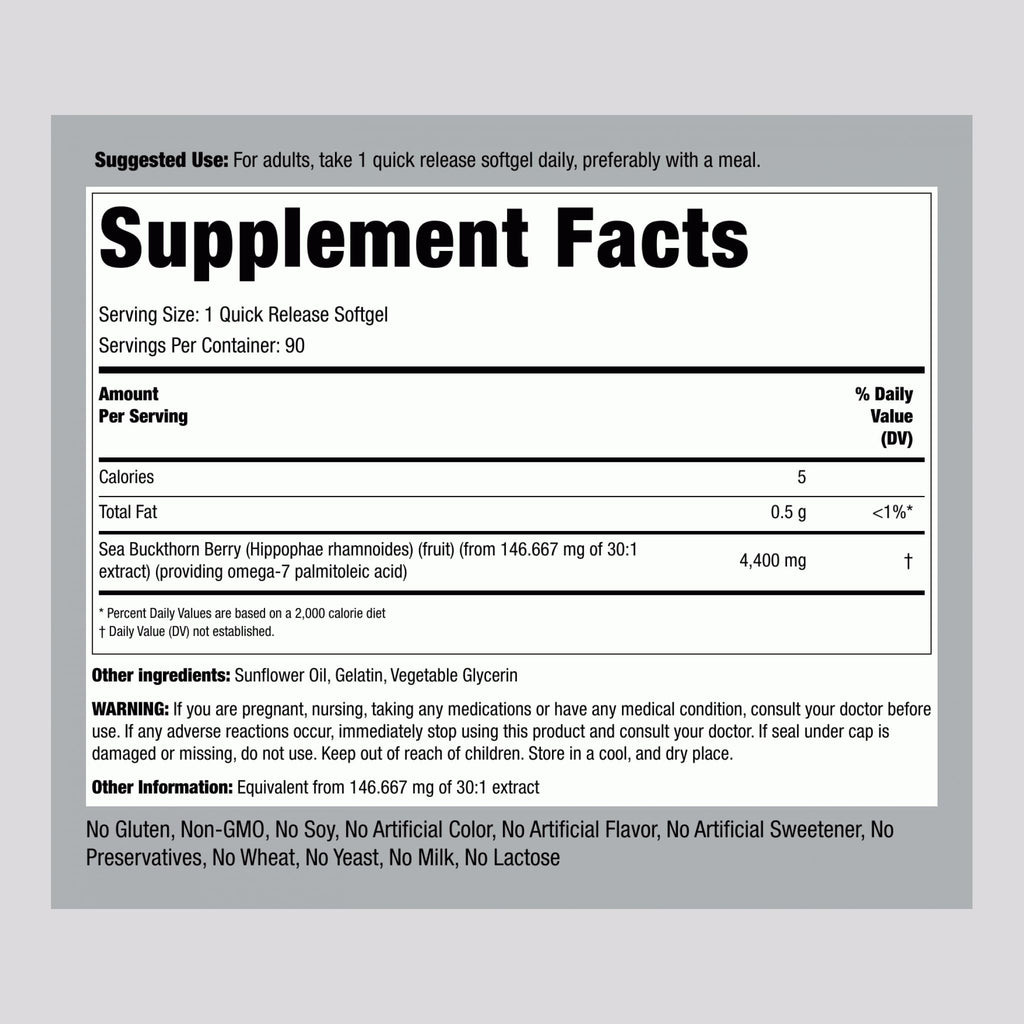 Piping Rock Sea Buckthorn Oil Capsules 4400mg | 90 Softgels | Omega-7 | Gluten Free, Non-GMO (Pack of 2)