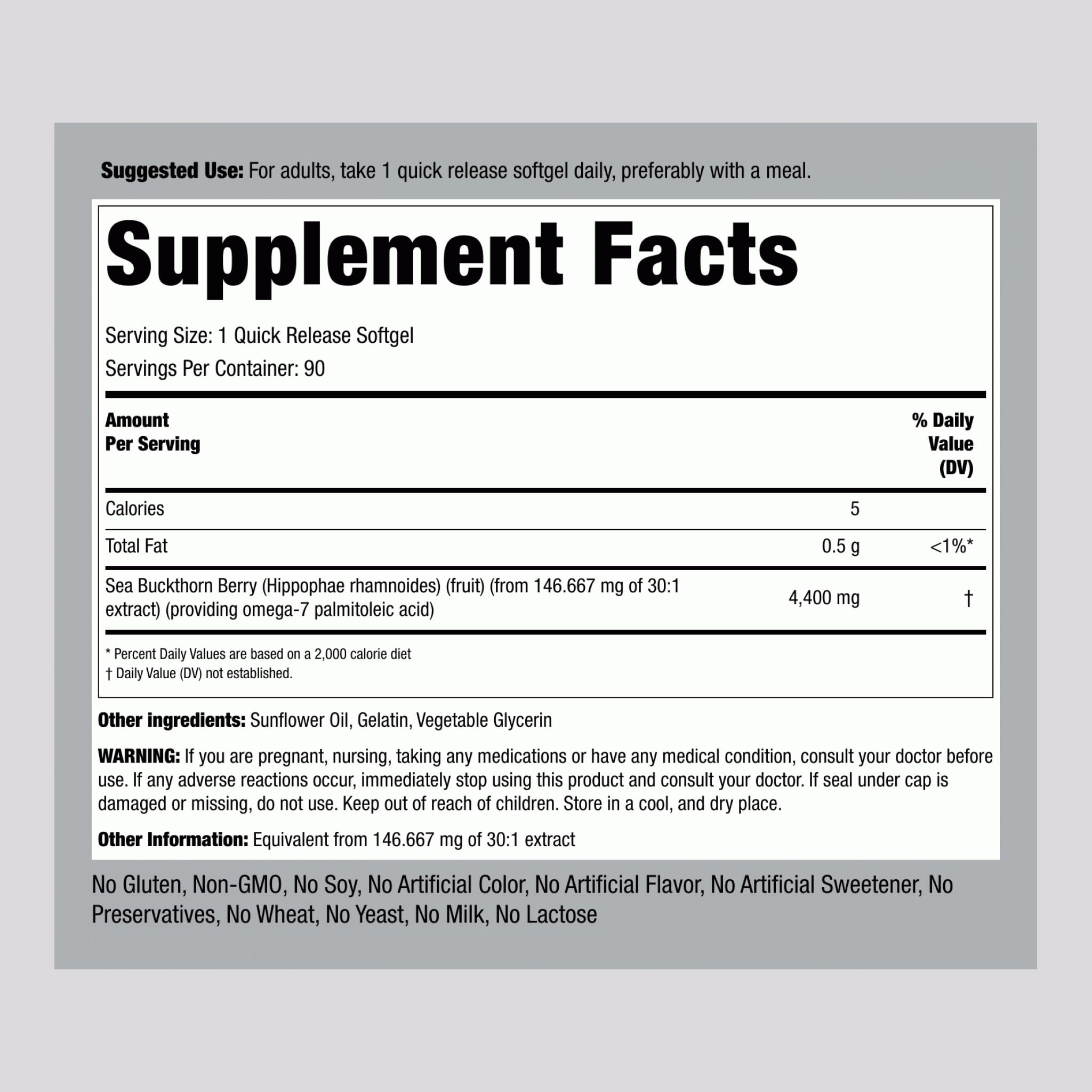 Piping Rock Sea Buckthorn Oil Capsules 4400mg | 90 Softgels | Omega-7 | Gluten Free, Non-GMO (Pack of 2)