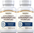 Piping Rock Serrapeptase 120000 SPU - 120 Capsules | Extra Strength Digestive Enzyme | Non-GMO, Gluten Free (Pack of 2)