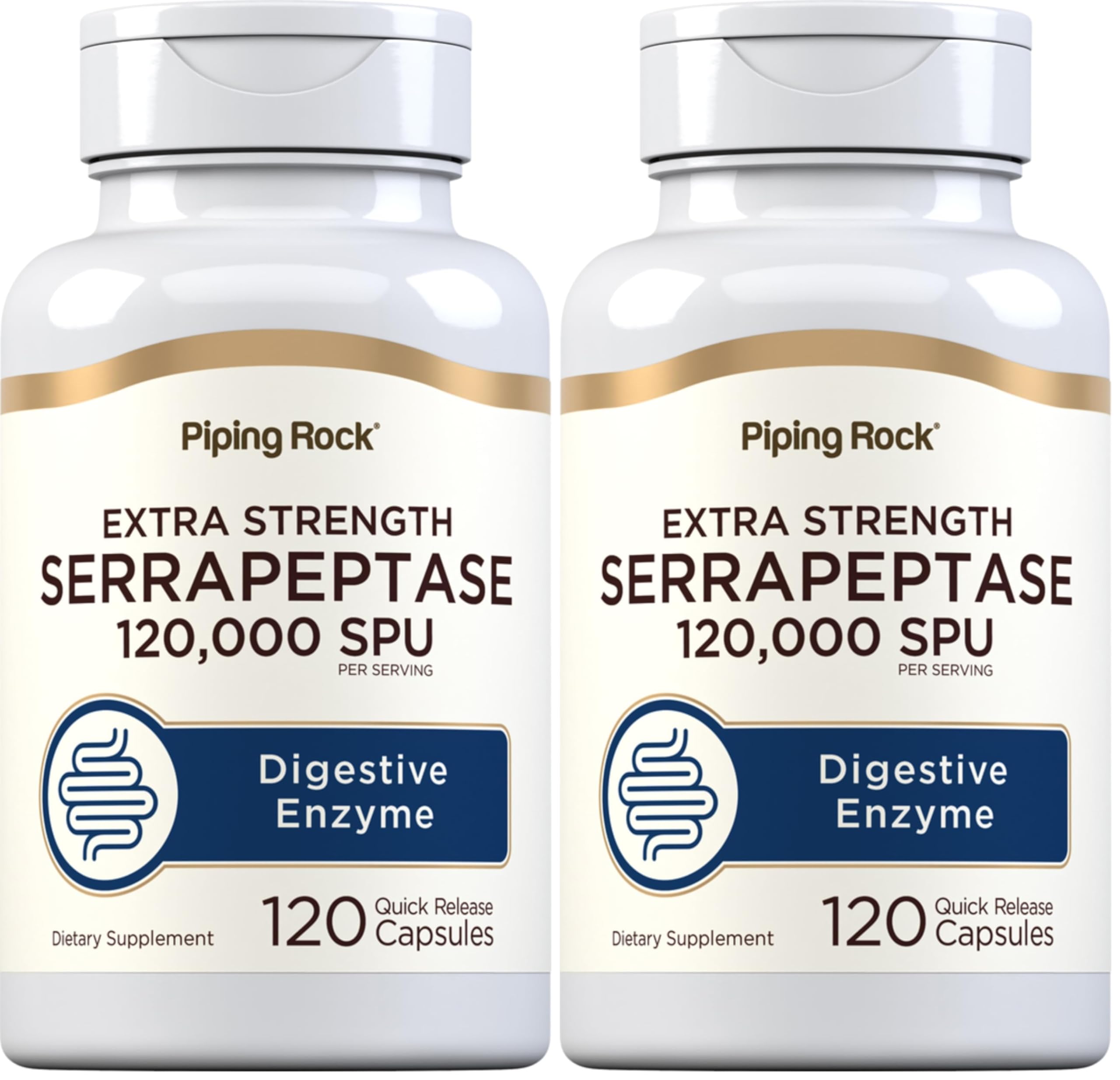 Piping Rock Serrapeptase 120000 SPU - 120 Capsules | Extra Strength Digestive Enzyme | Non-GMO, Gluten Free (Pack of 2)
