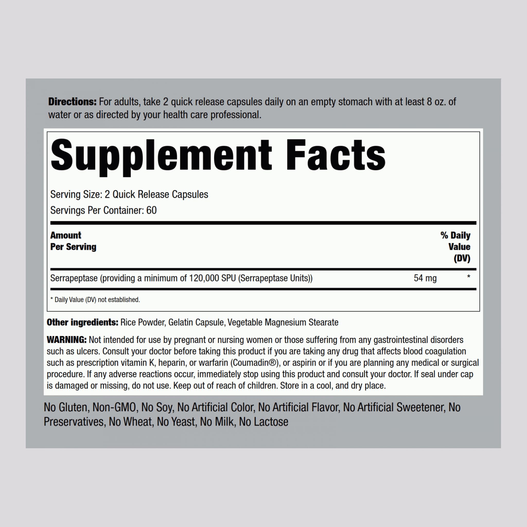 Piping Rock Serrapeptase 120000 SPU - 120 Capsules | Extra Strength Digestive Enzyme | Non-GMO, Gluten Free (Pack of 2)