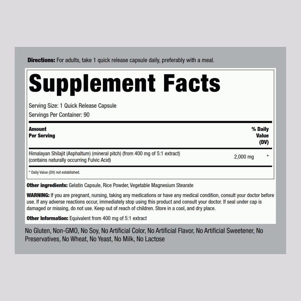 Piping Rock Shilajit Capsules 2000mg – 90 Count | Pack of 2 | Non-GMO, Gluten Free