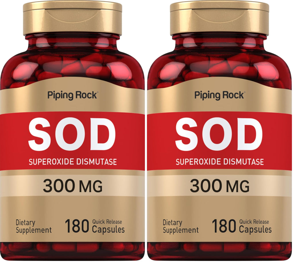 Piping Rock Superoxide Dismutase SOD Supplement 300mg | 180 Capsules | Pack of 2 | Non-GMO & Gluten Free