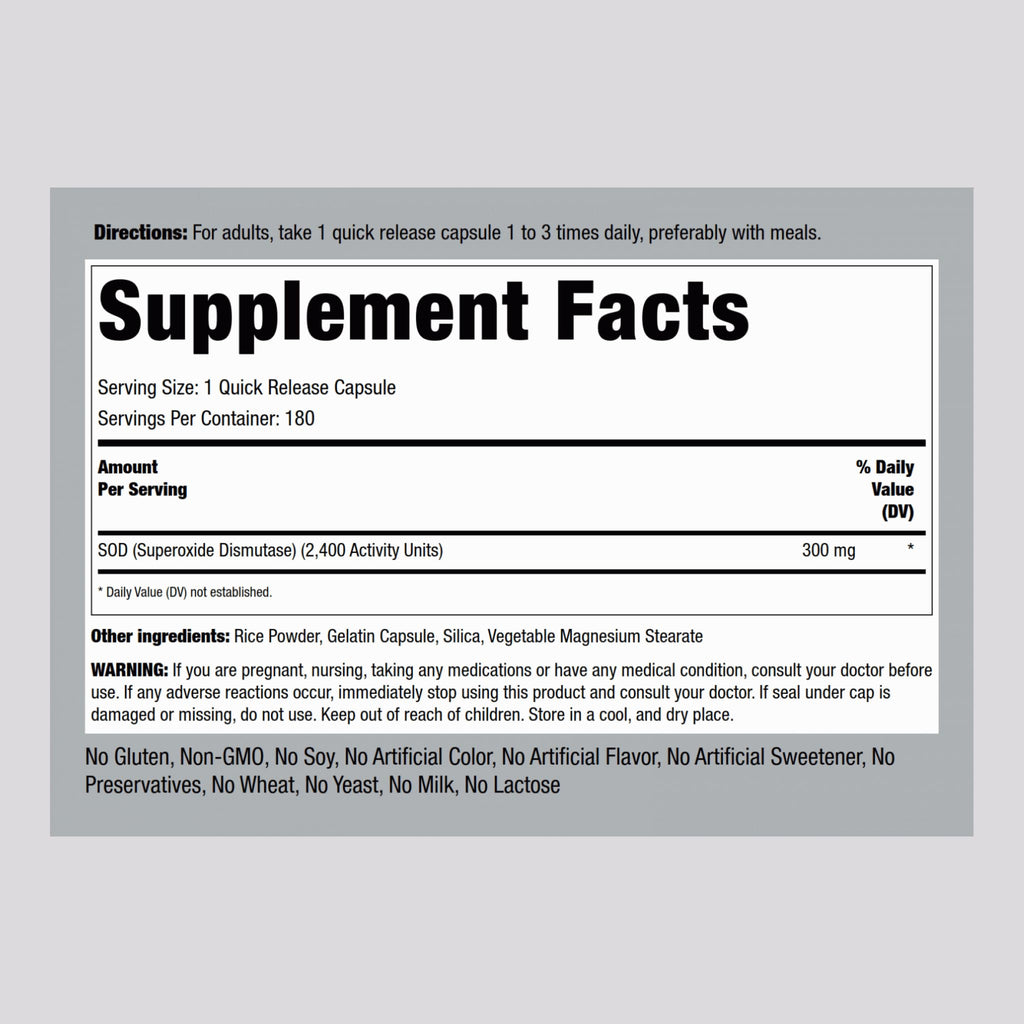 Piping Rock Superoxide Dismutase SOD Supplement 300mg | 180 Capsules | Pack of 2 | Non-GMO & Gluten Free