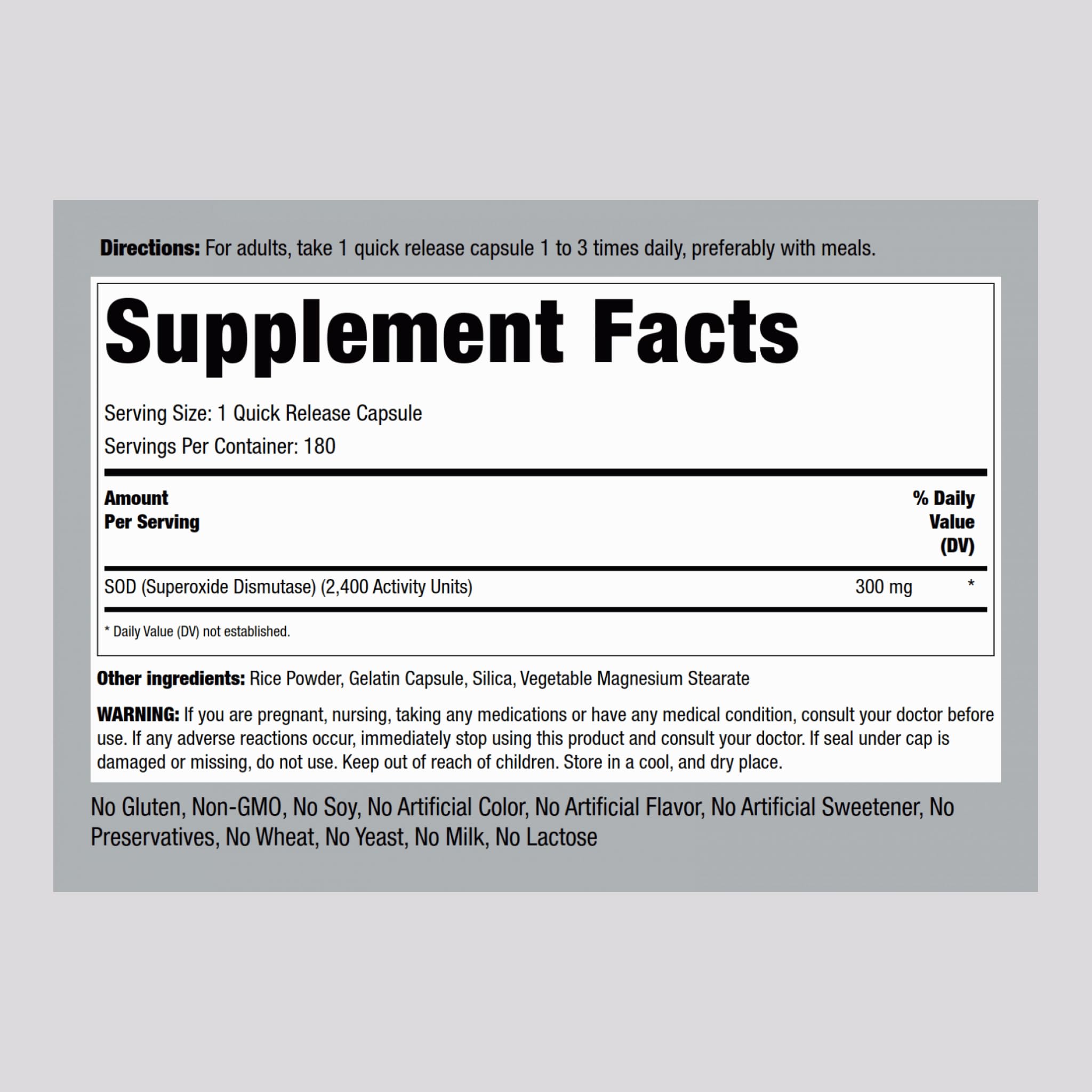 Piping Rock Superoxide Dismutase SOD Supplement 300mg | 180 Capsules | Pack of 2 | Non-GMO & Gluten Free