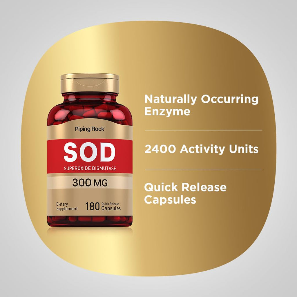 Piping Rock Superoxide Dismutase SOD Supplement 300mg | 180 Capsules | Pack of 2 | Non-GMO & Gluten Free
