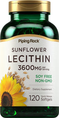 Piping Rock Sunflower Lecithin Softgel Capsules | 3600 mg | 120 Pills | Phosphatidylcholine Rich | Soy Free, Non-GMO, Gluten Free