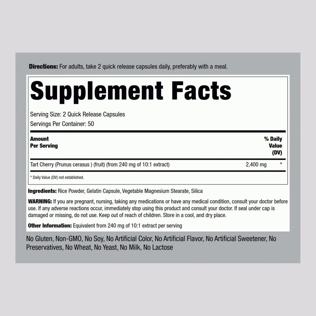 Piping Rock Tart Cherry Capsules | 2400 mg | 100 Count | Concentrated Extract | Non-GMO, Gluten Free Supplement