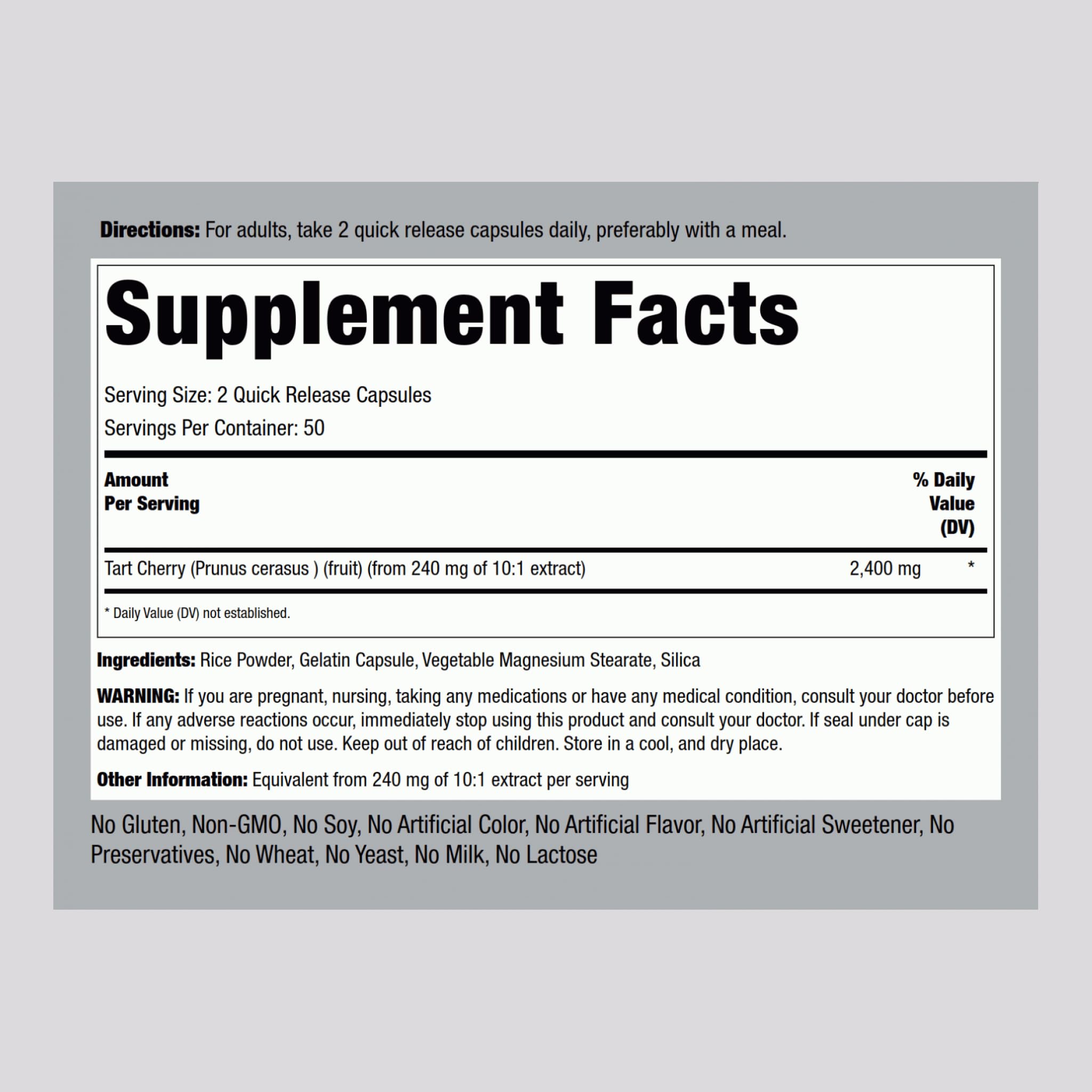 Piping Rock Tart Cherry Capsules | 2400 mg | 100 Count | Concentrated Extract | Non-GMO, Gluten Free Supplement