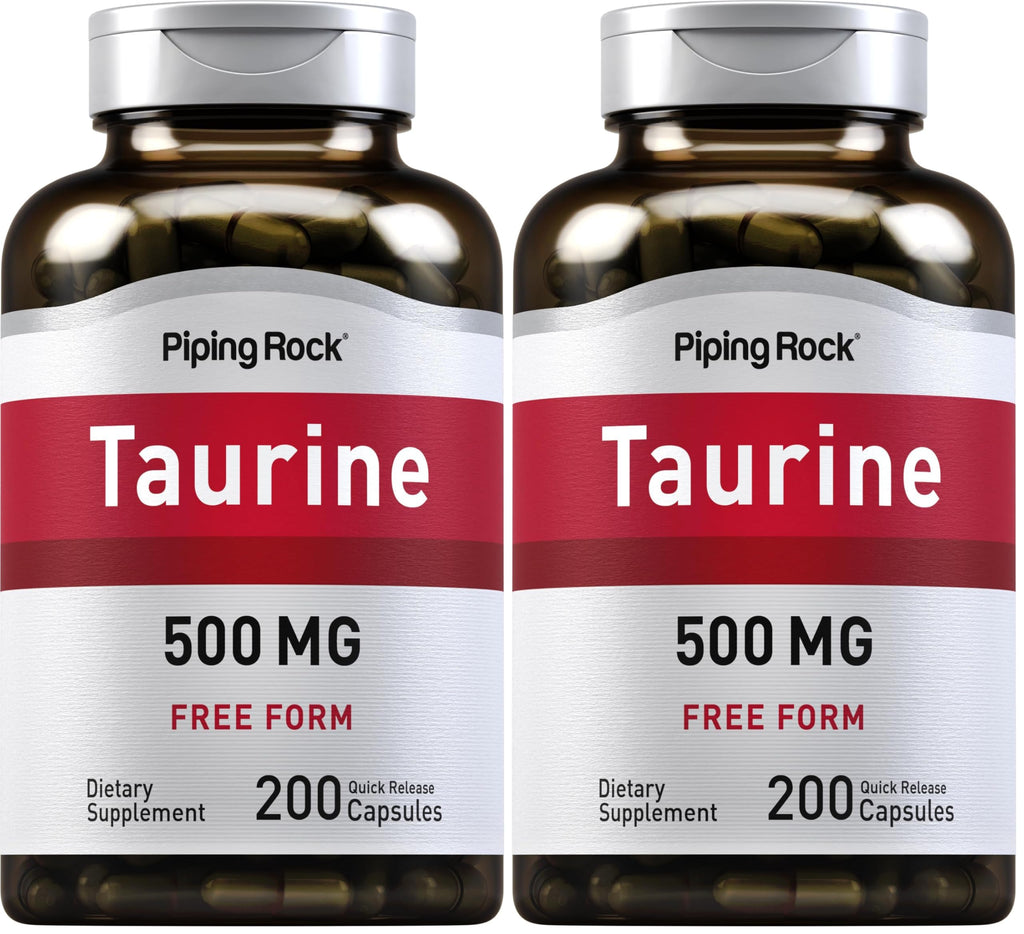 Piping Rock Taurine Supplement 500 mg | 200 Capsules | Amino Acid | Free Form | Non-GMO & Gluten Free (Pack of 2)
