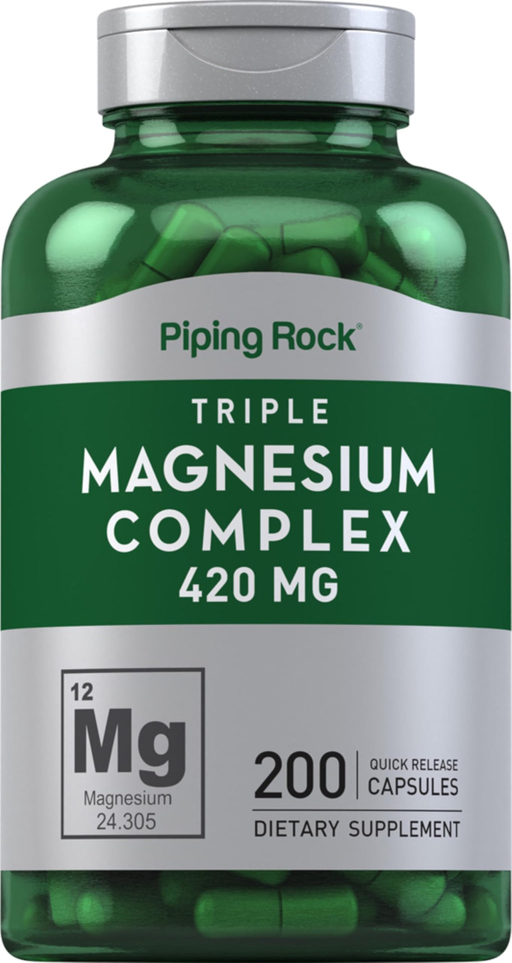 Piping Rock Triple Magnesium Complex | 420 mg | 200 Capsules | Non-GMO, Gluten Free