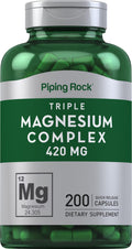 Piping Rock Triple Magnesium Complex | 420 mg | 200 Capsules | Non-GMO, Gluten Free
